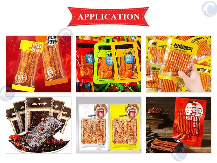 Jalur Produksi Strip Pedas | Mesin Camilan Pedas China 2 Aplikasi Jalur Produksi Strip Pedas